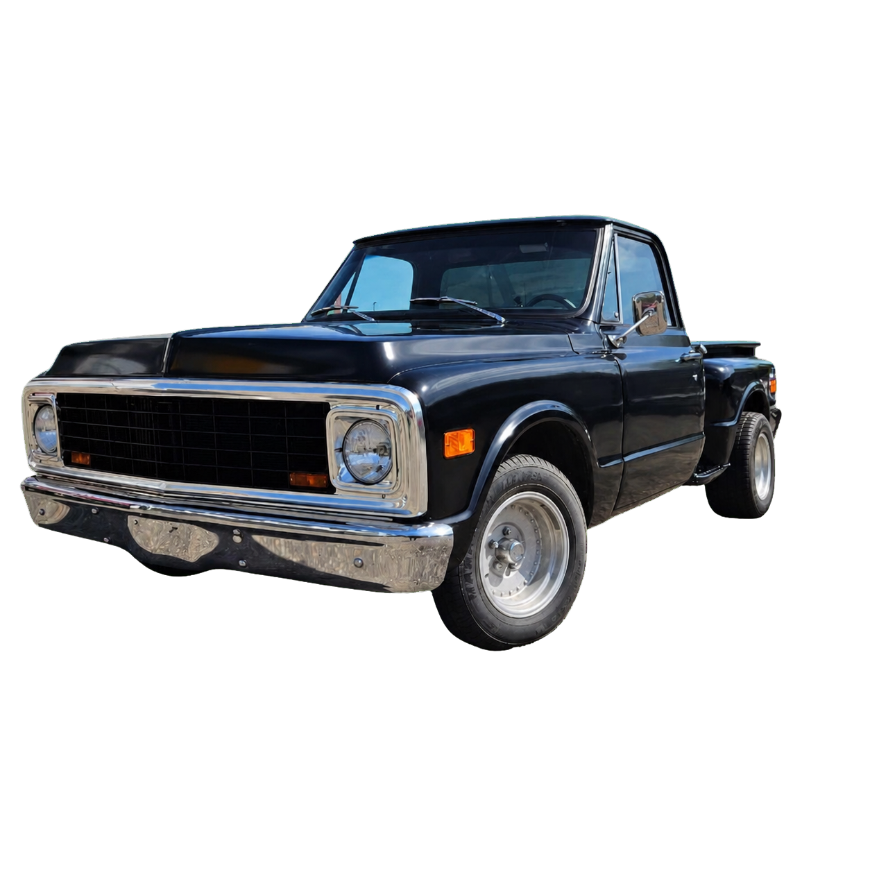 Schwarzer klassischer Chevrolet Pickup von vorn